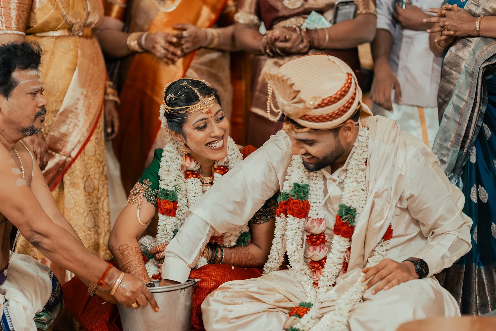 Wedding guests dancing under a canopy of lights